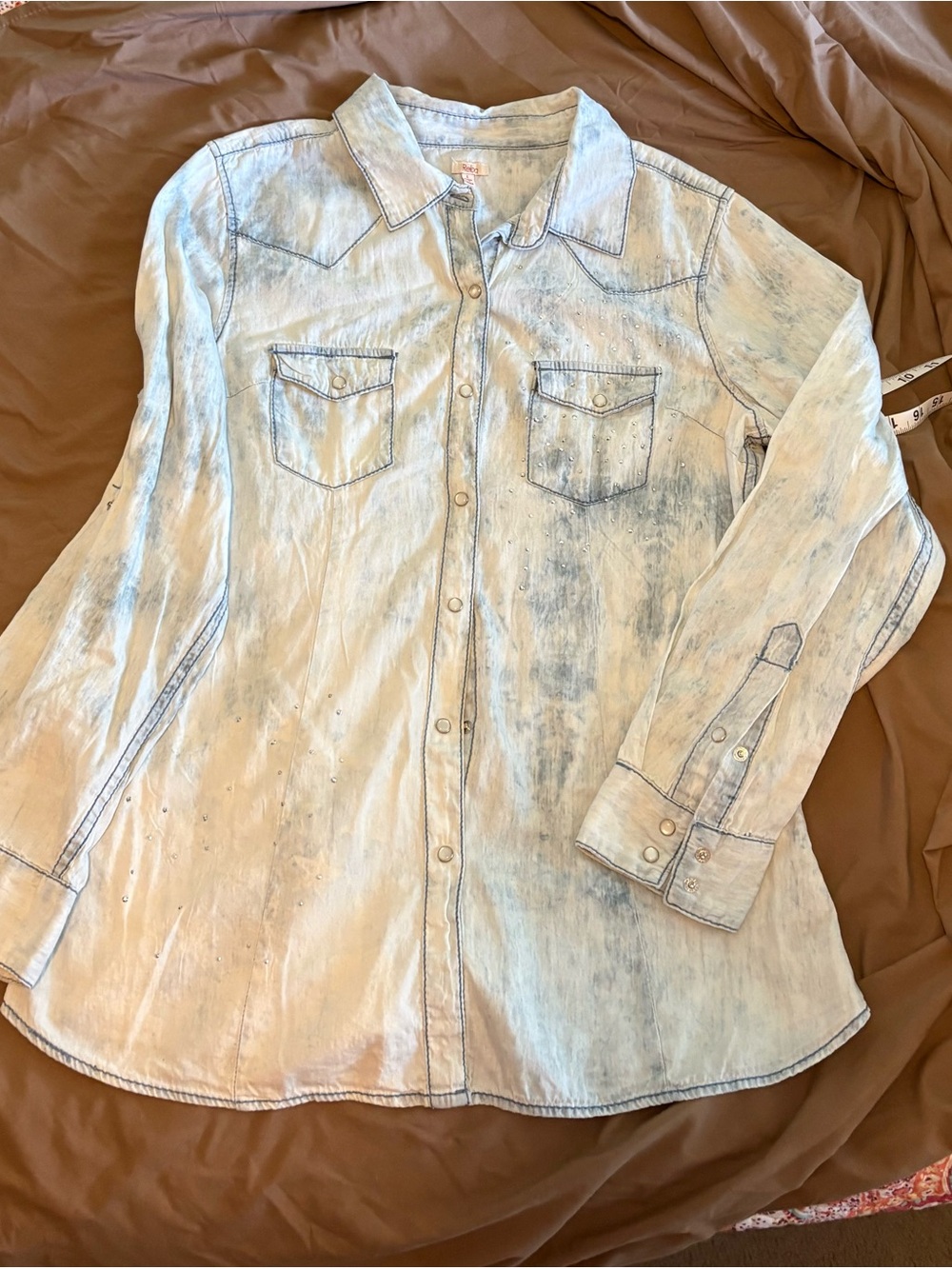 Reba Light Blue Washed Denim Button-Down Shirt